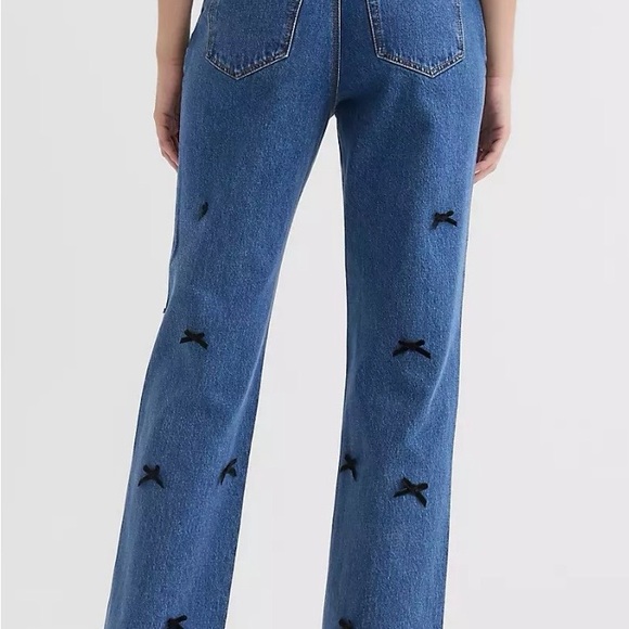 LOFT Blue Straight-Leg Jeans with Black Bow Accents - Picture 2 of 2